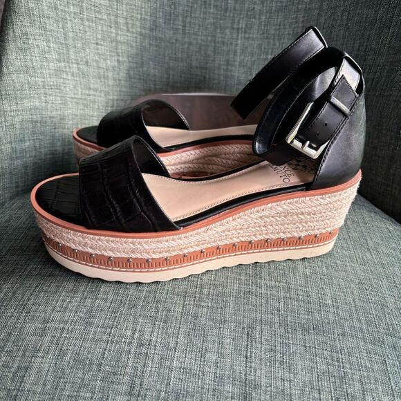 Vince Camuto Women black Platform Ankle Strap Open toe Wedge Sandals size 8 EUC! - Picture 6 of 12